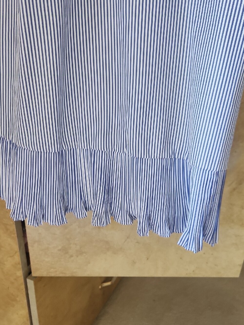 SALE-NWT- Lucy Paris Blue and White Striped One-Shoulder Ruffle Dress - Picture 5 of 7
